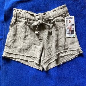 Rewash Brand Linen Paper Bag Shorts Light Gray Frayed Bottom
